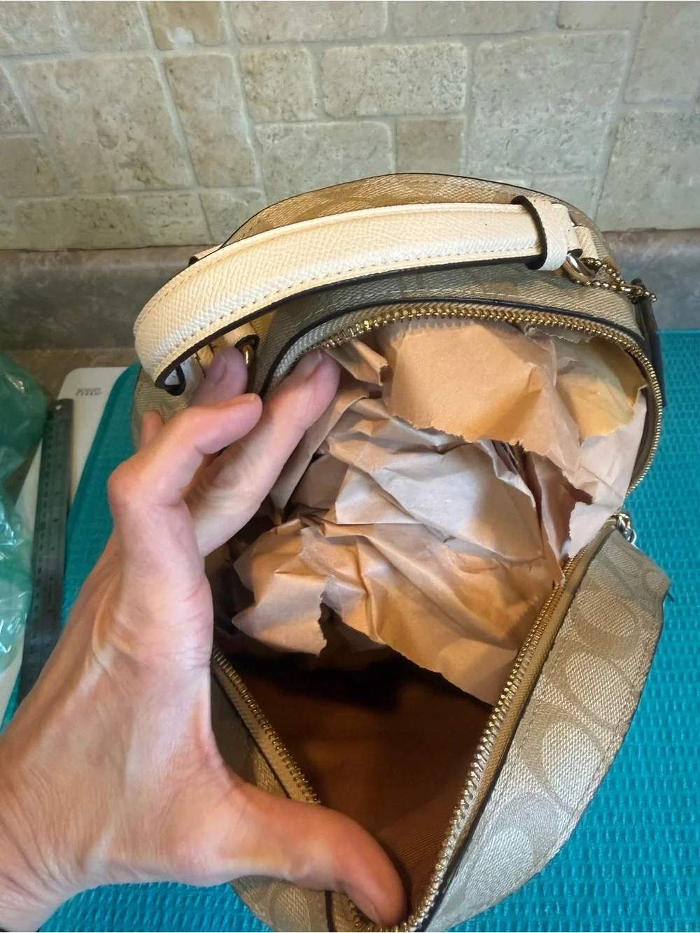 Coach White Pebbled Leather Mini Backpack with Gold Hardware